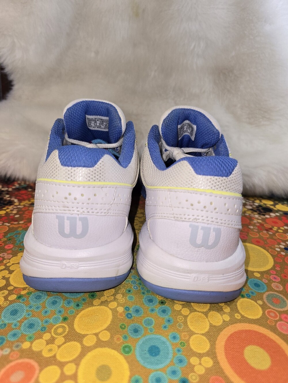 Wilson Rush Pro Women's Tennis Shoe White Sneakers with Blue and Yellow Accents - Picture 9 of 14